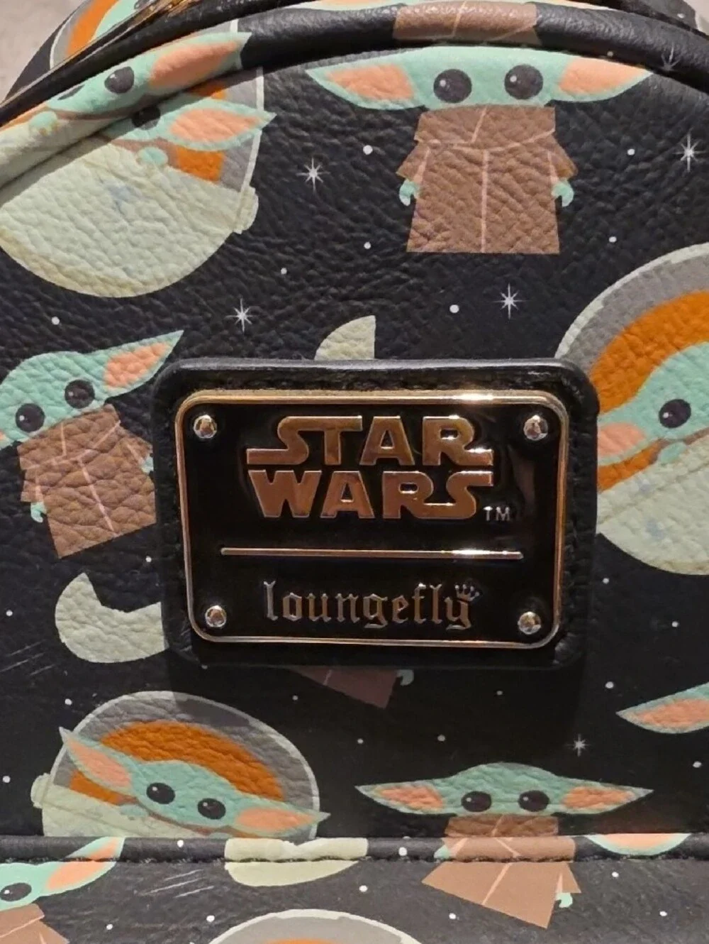 Loungefly Black Mini Backpack with Grogu Pattern